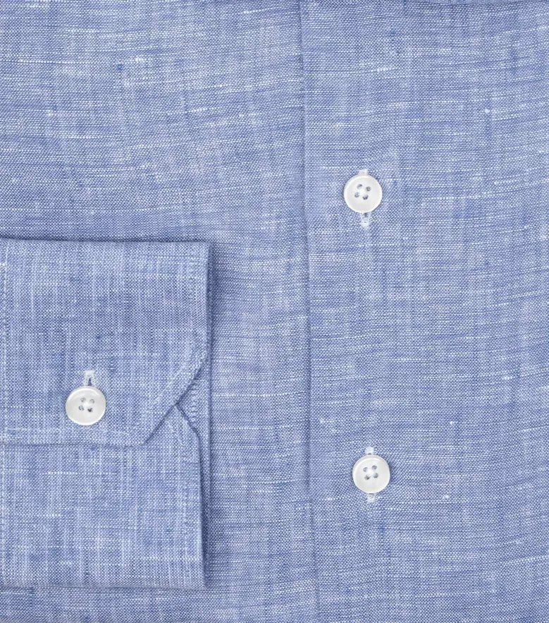 Chemise en lin uni bleu