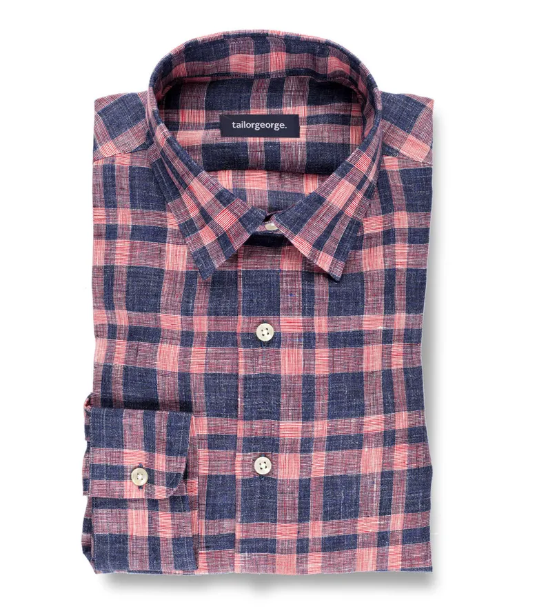 Chemise en lin à carreaux rouge