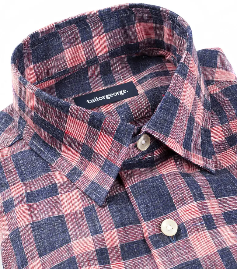 Chemise en lin à carreaux rouge