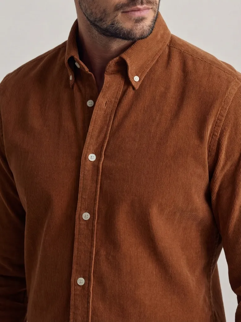 Chemise en velours côtelé uni orange