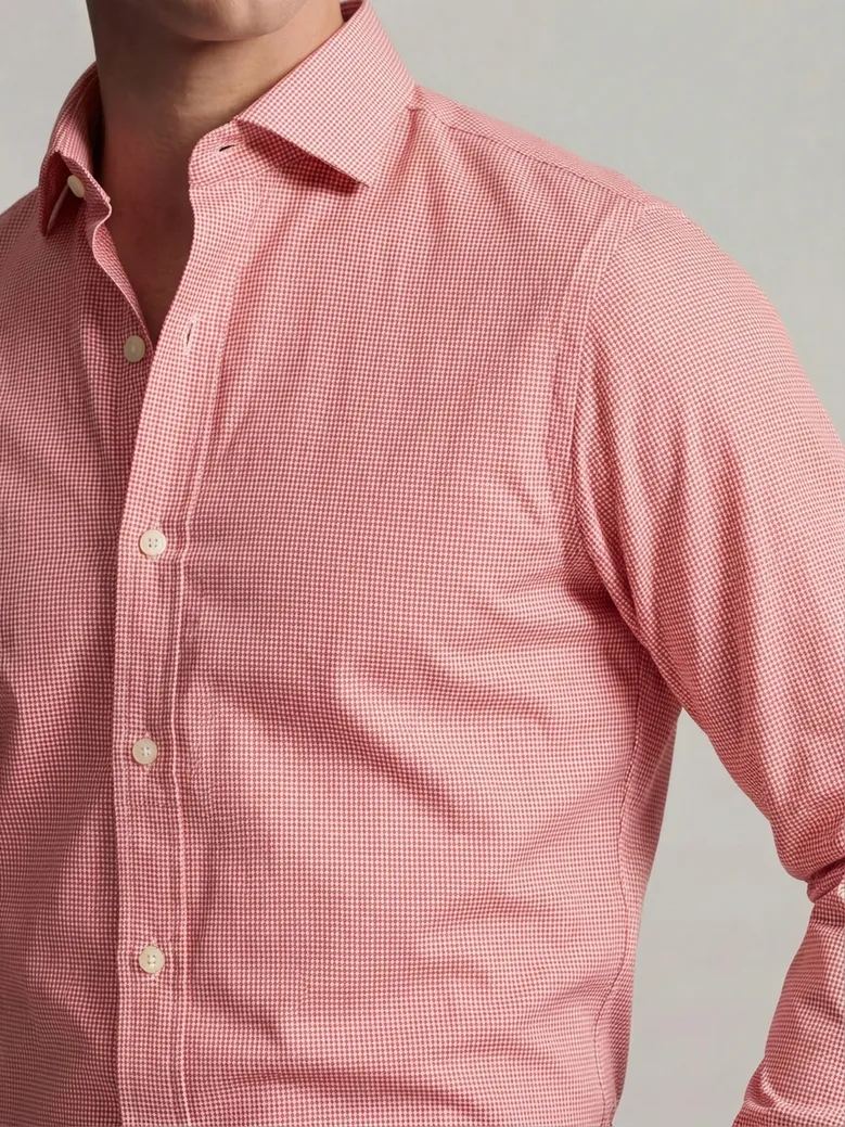Chemise en twill à carreaux rouge vif facile à repasser