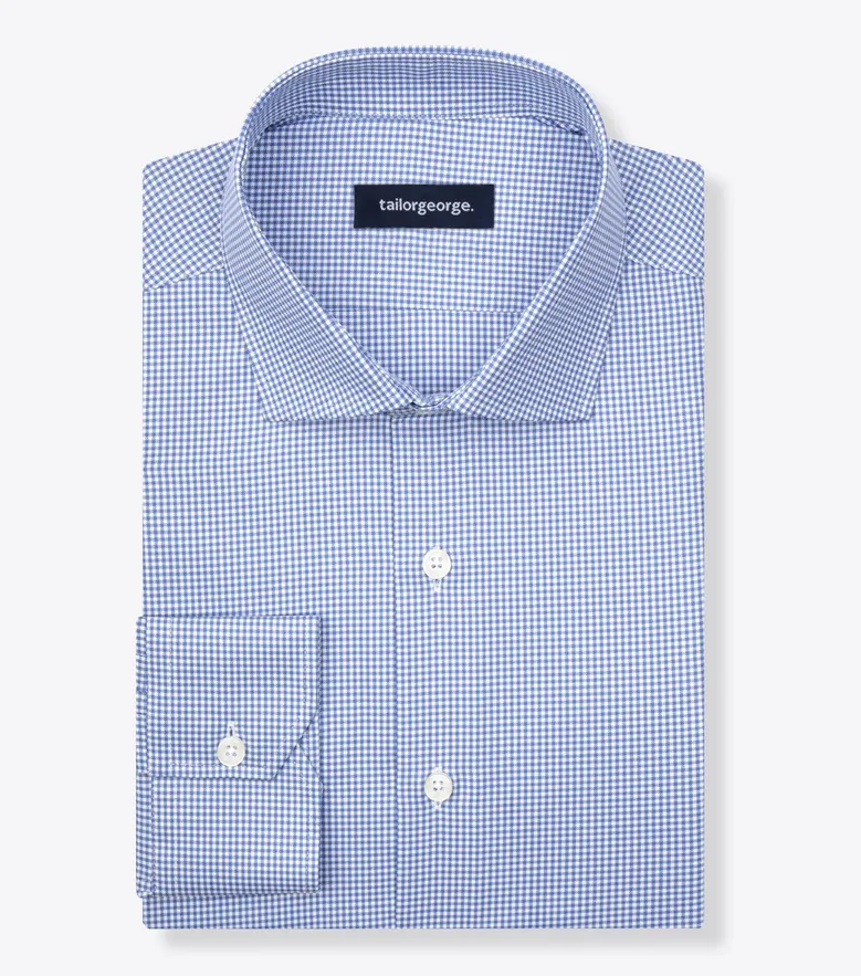 Chemise en twill à carreaux bleus facile à repasser
