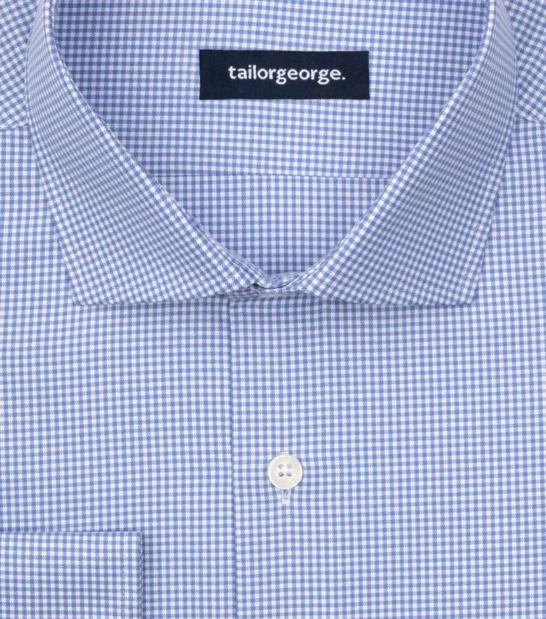 Chemise en twill à carreaux bleus facile à repasser