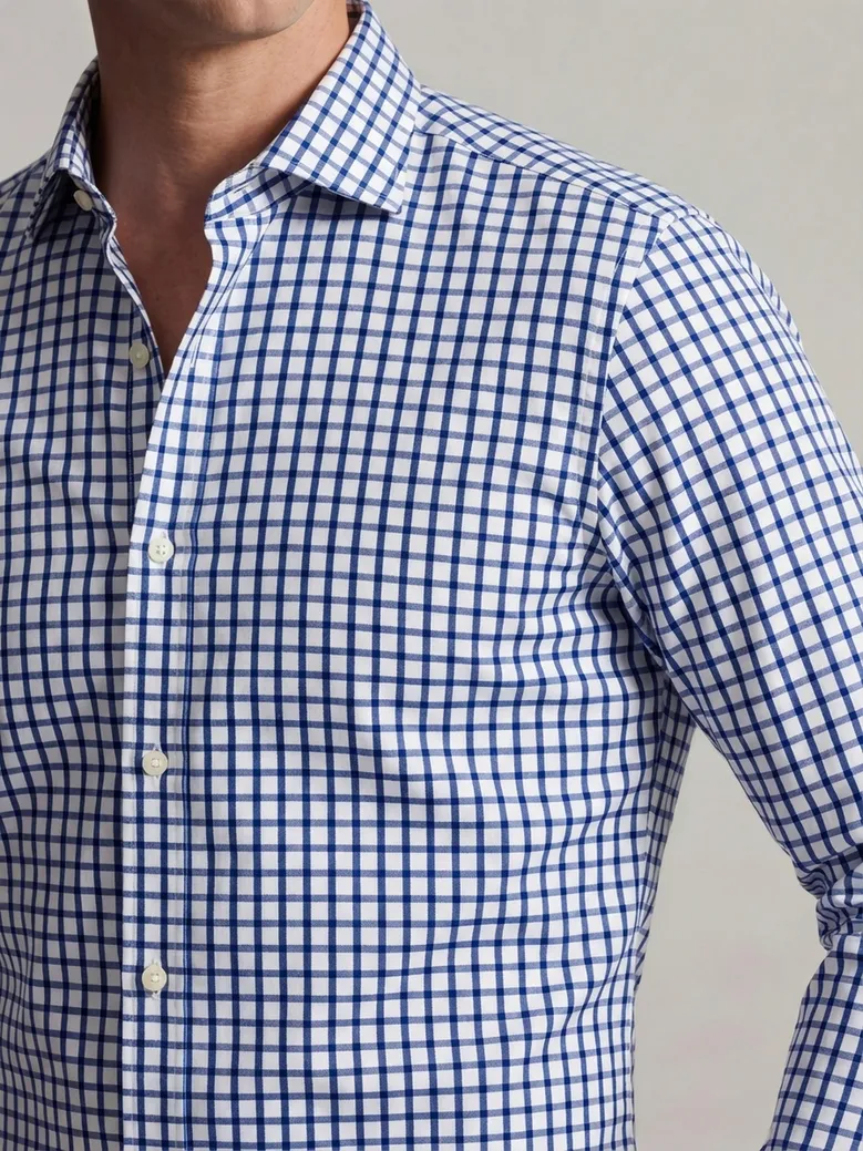 Chemise en twill à carreaux bleu marine