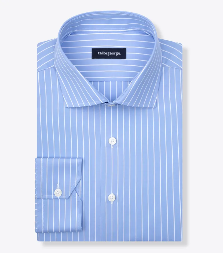 Chemise en popeline à rayures bleu clair facile à repasser