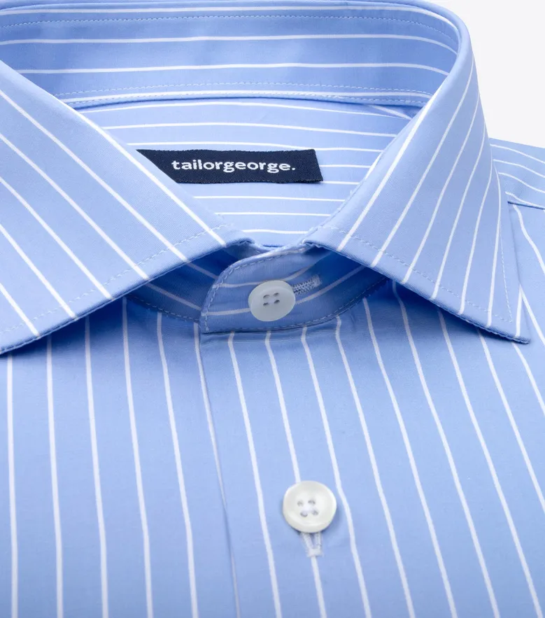 Chemise en popeline à rayures bleu clair facile à repasser