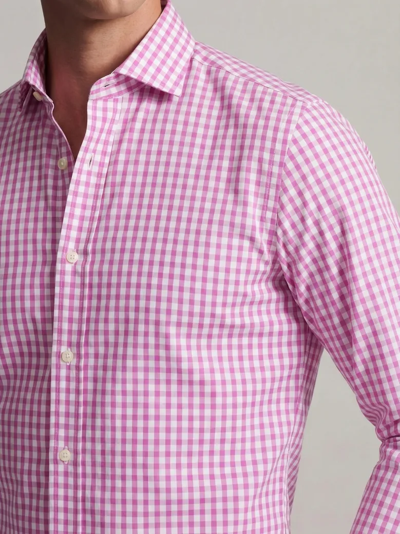 Chemise en popeline à carreaux rose