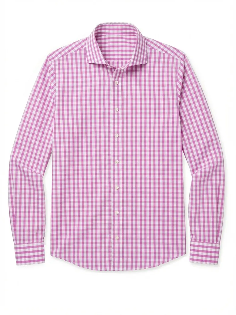 Chemise en popeline à carreaux rose