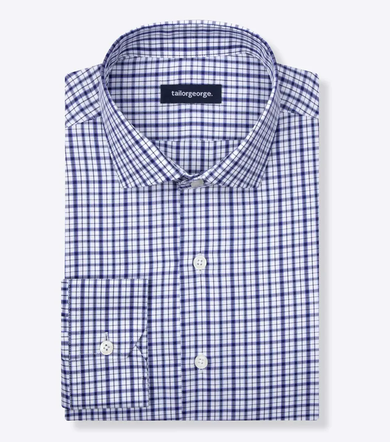 Chemise en twill à carreaux bleus facile à repasser