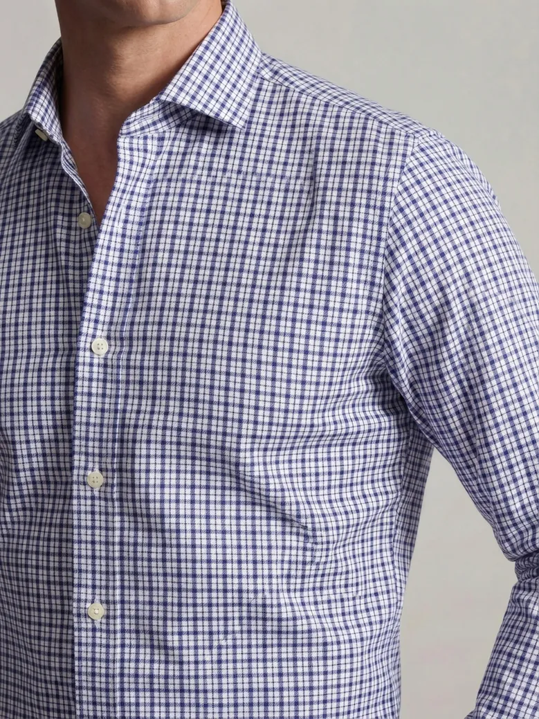 Chemise en twill à carreaux bleus facile à repasser