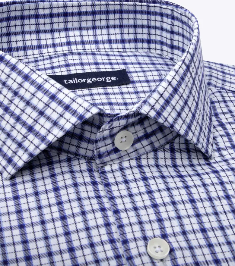 Chemise en twill à carreaux bleus facile à repasser