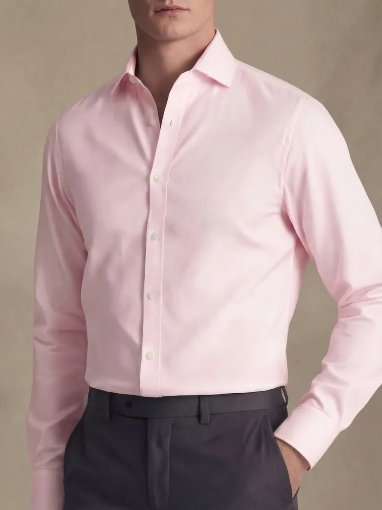 Chemise en popeline unie rose pâle facile à repasser