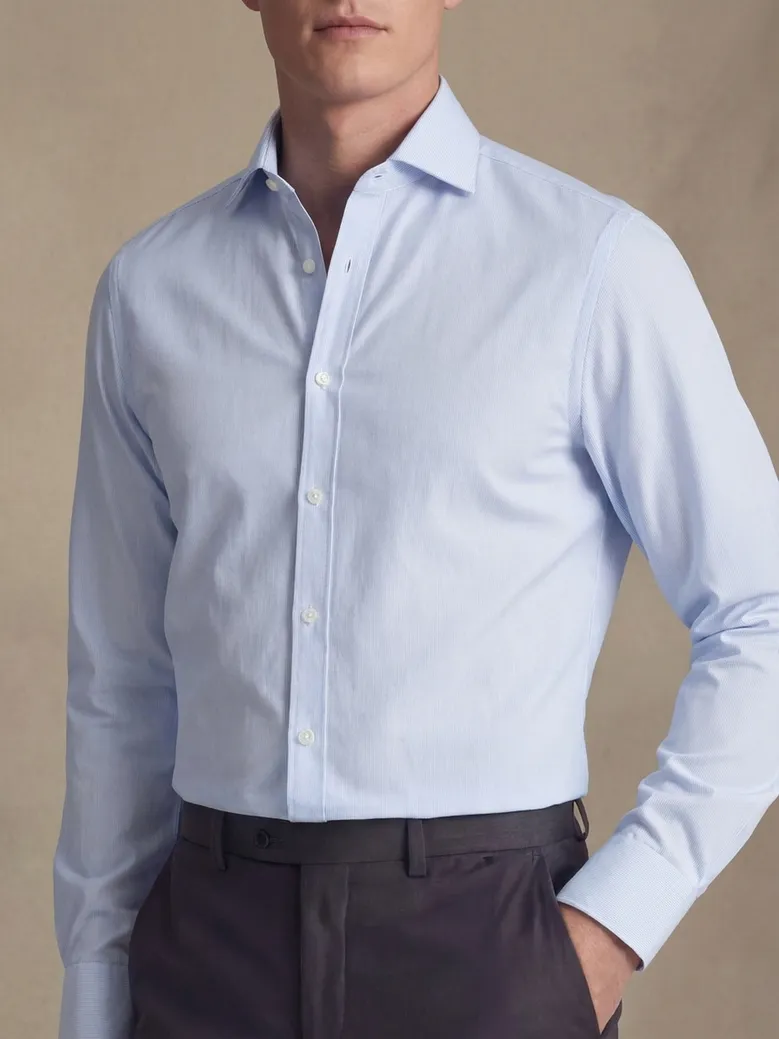 Chemise en popeline à rayures bleu ciel facile à repasser