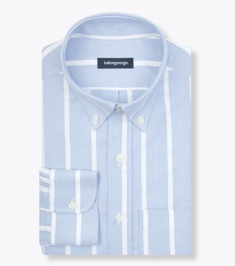 Chemise en Oxford américain épais à rayures bleu ciel