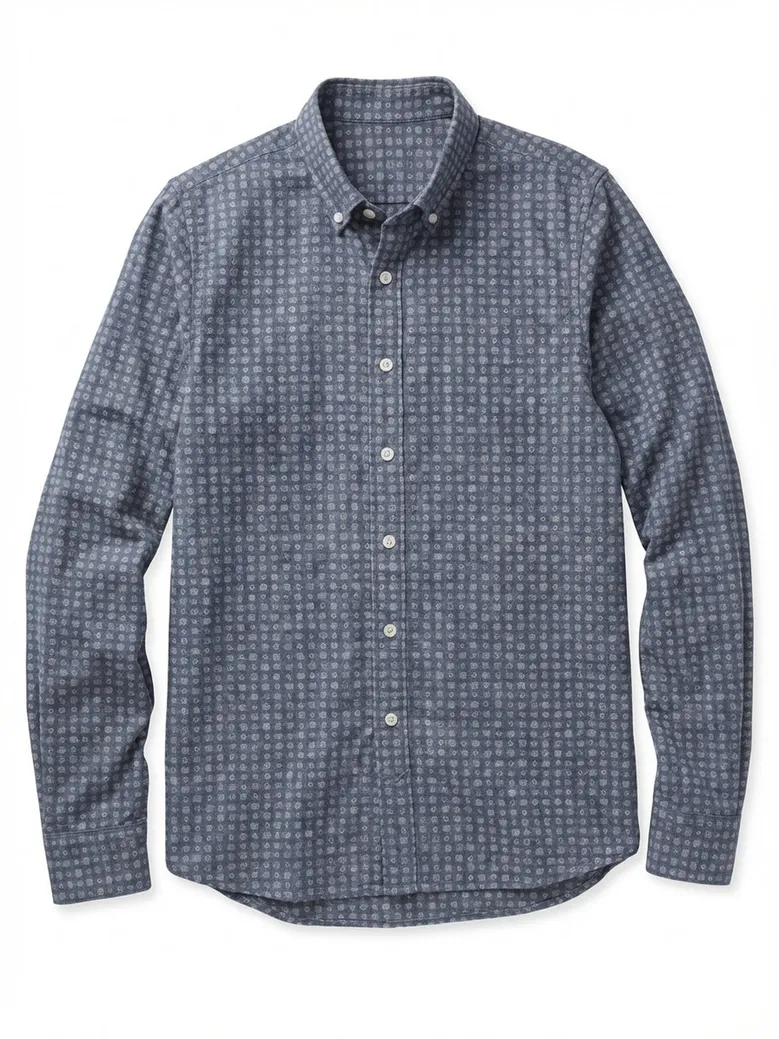 Chemise en flanelle légère bleu indigo à motif