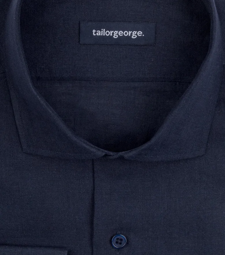 Chemise en lin uni bleu marine
