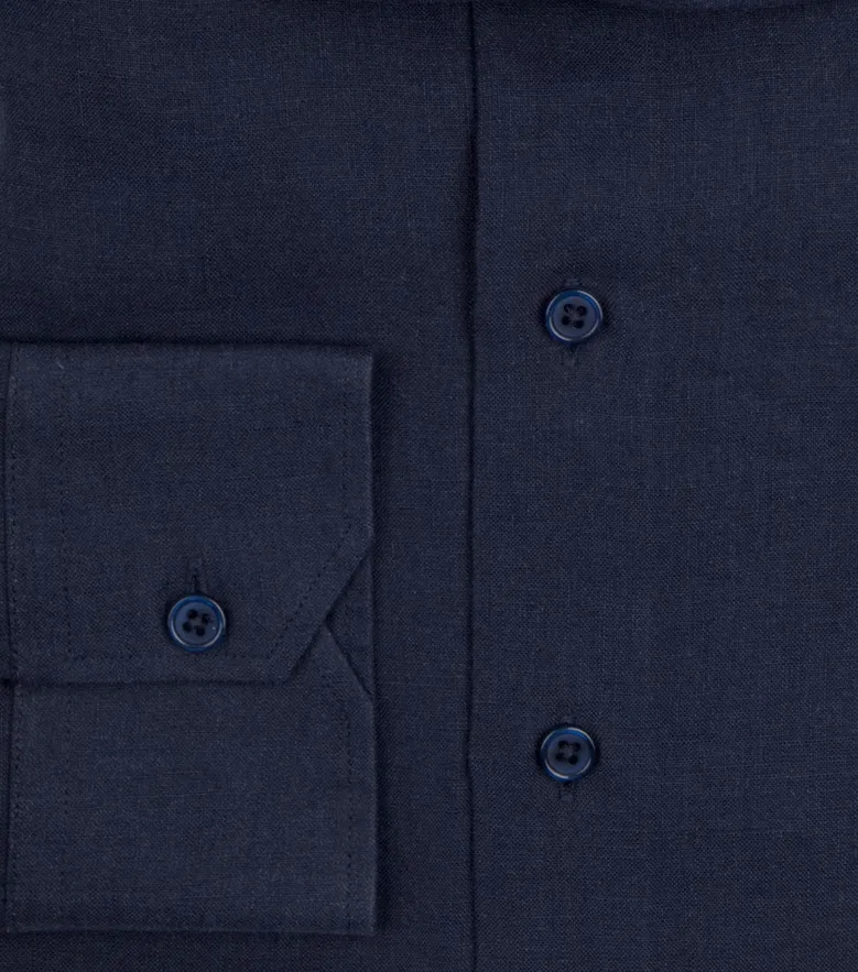 Chemise en lin uni bleu marine