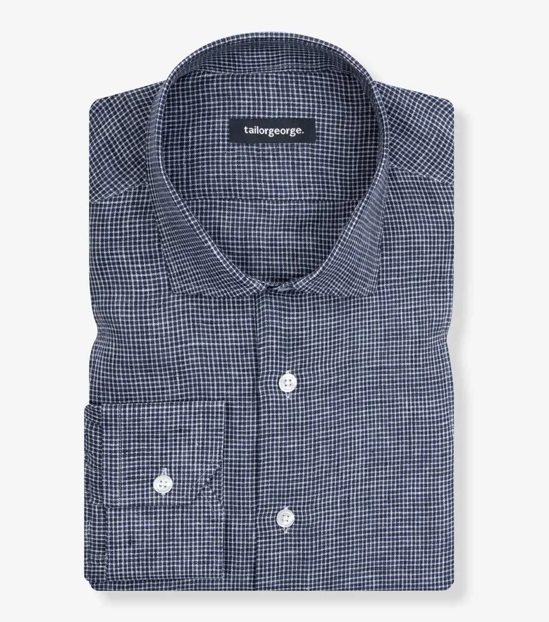 Chemise en lin à carreaux bleu marine