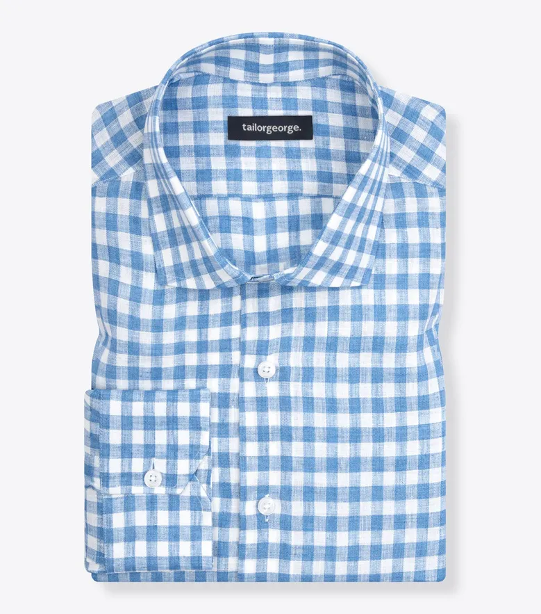 Chemise en lin à carreaux bleu ciel