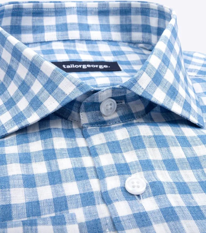 Chemise en lin à carreaux bleu ciel