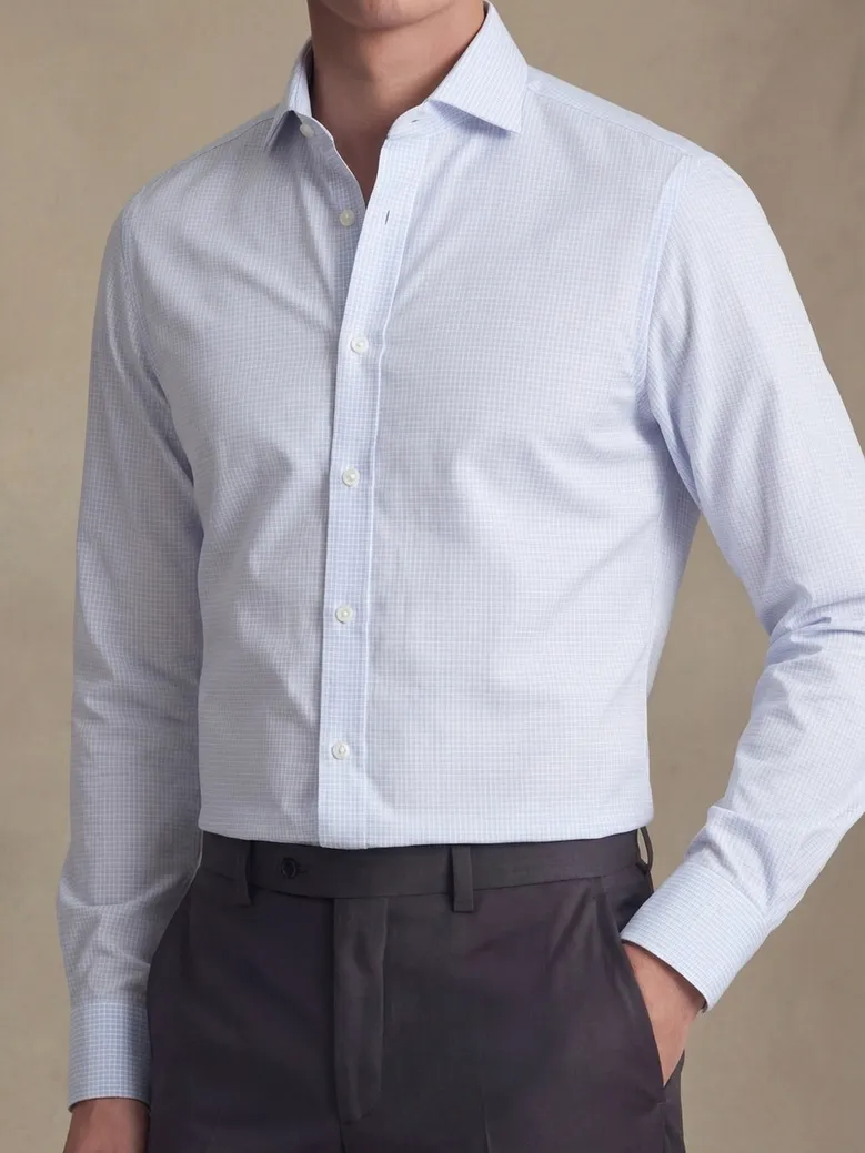 Chemise en popeline à petits carreaux bleu ciel