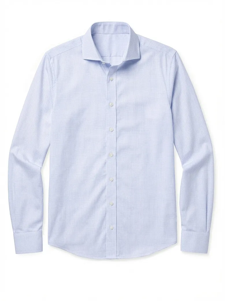 Chemise en popeline à petits carreaux bleu ciel
