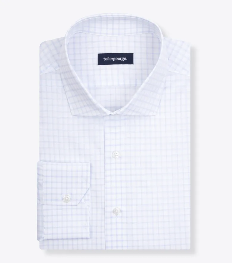 Chemise en popeline à carreaux fins bleu ciel
