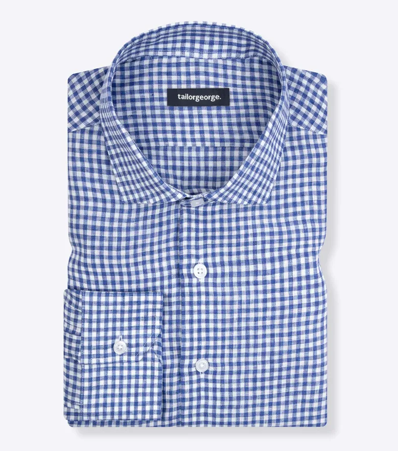 Chemise en lin à carreaux bleus