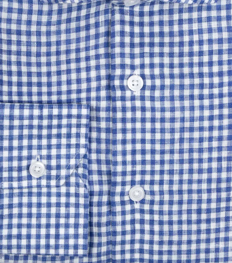 Chemise en lin à carreaux bleus