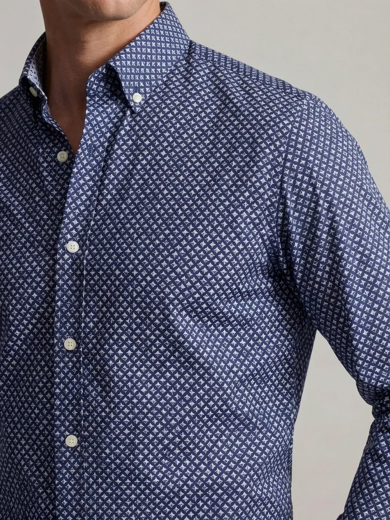 Chemise en fil-à-fil liberty bleu marine facile à repasser