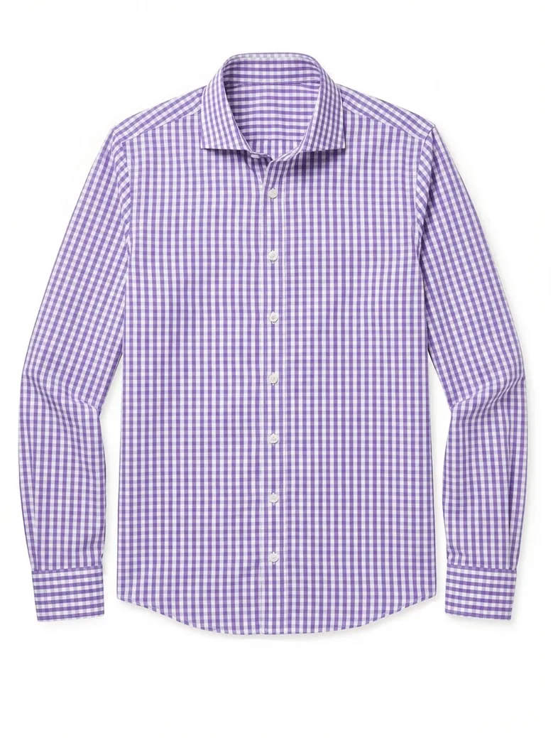 Chemise en popeline à carreaux mauve facile à repasser