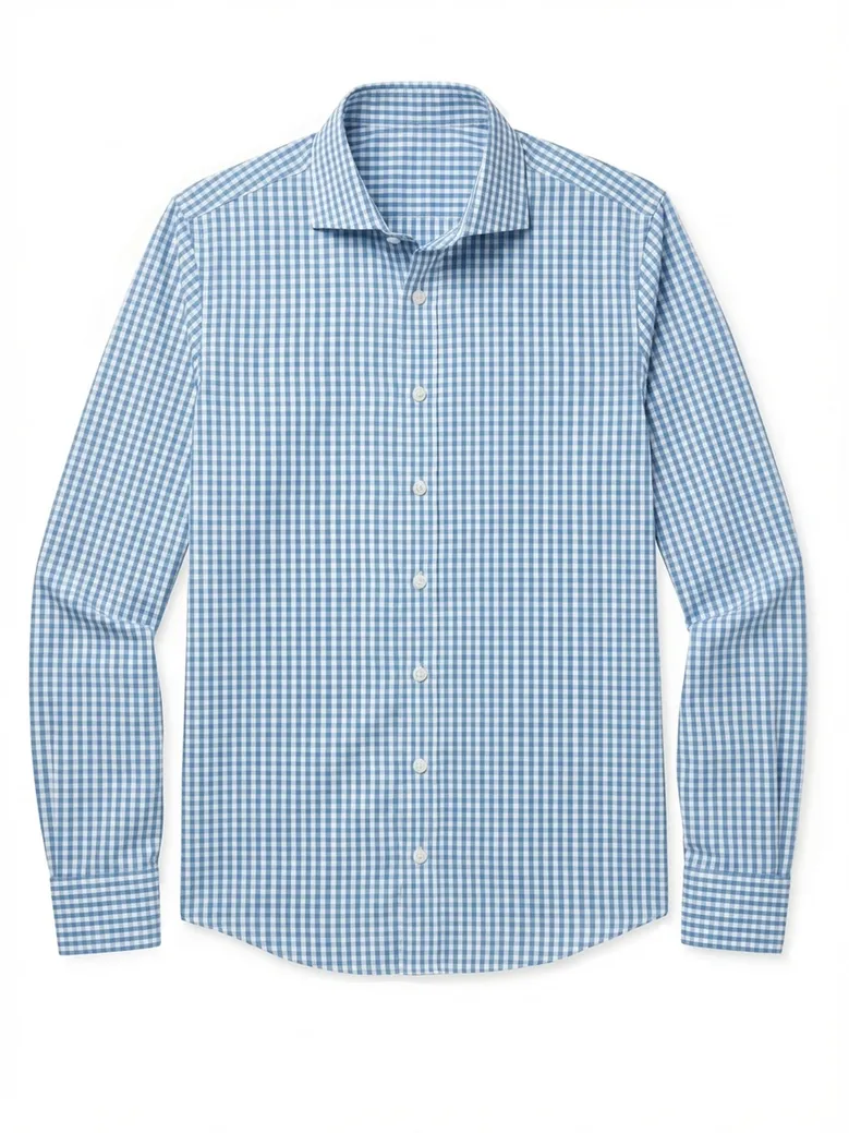 Chemise en popeline à carreaux bleu clair facile à repasser