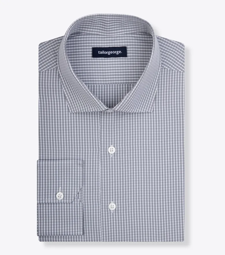 Chemise en popeline à carreaux gris facile à repasser