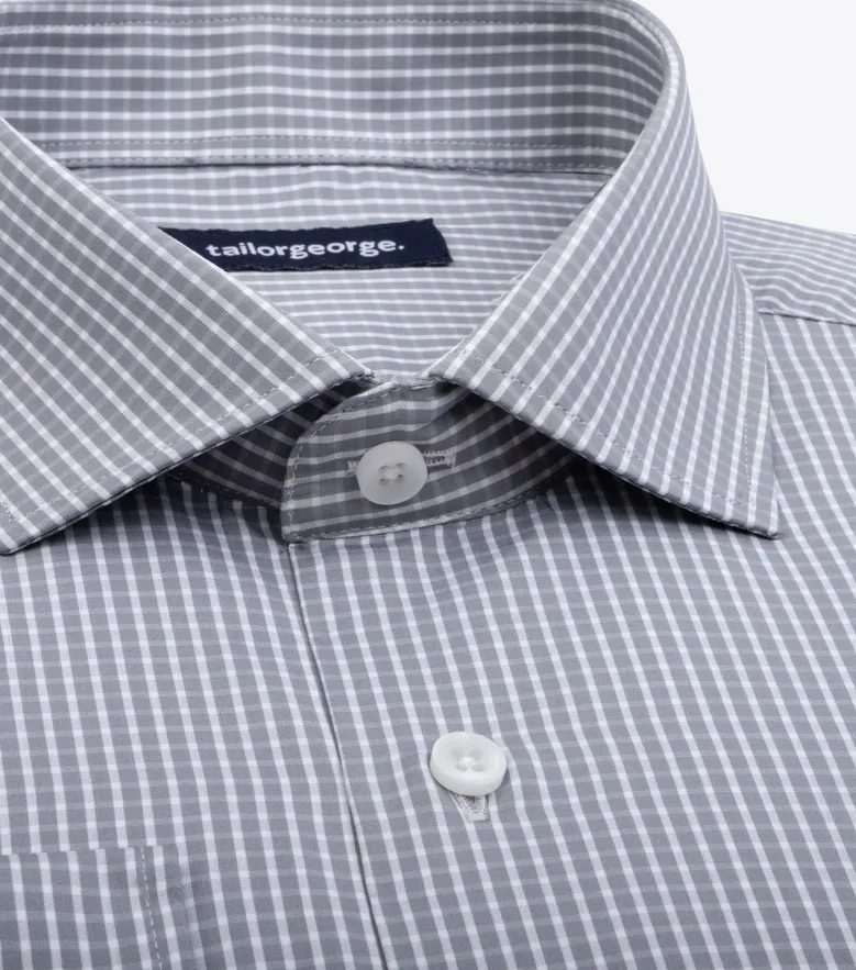 Chemise en popeline à carreaux gris facile à repasser
