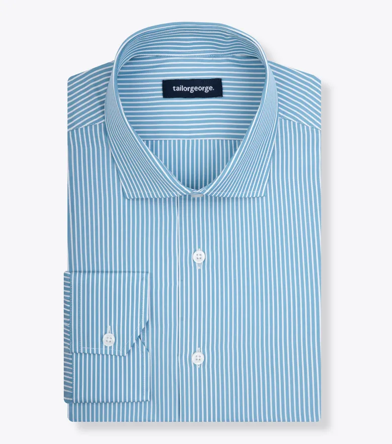 Chemise en popeline à rayures bleu clair facile à repasser