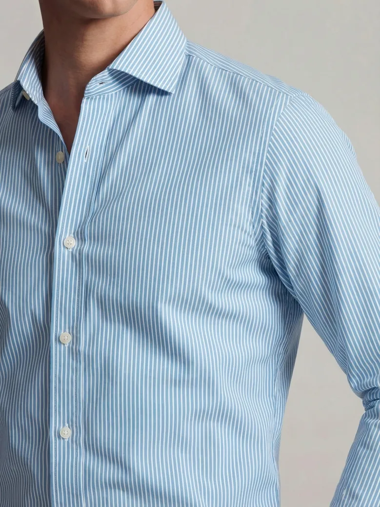 Chemise en popeline à rayures bleu clair facile à repasser