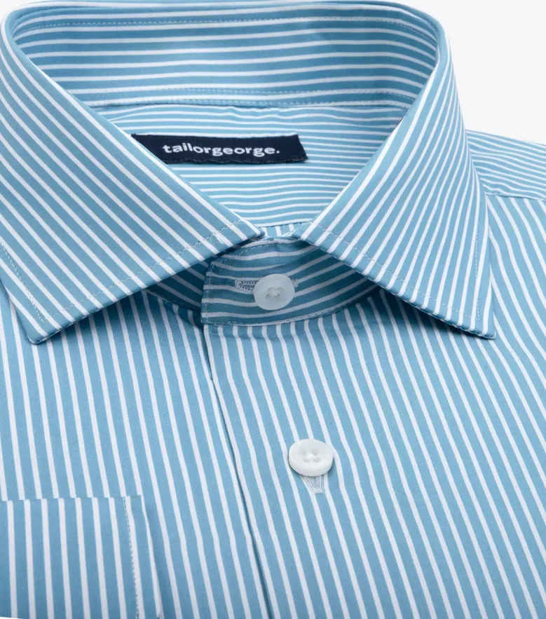 Chemise en popeline à rayures bleu clair facile à repasser