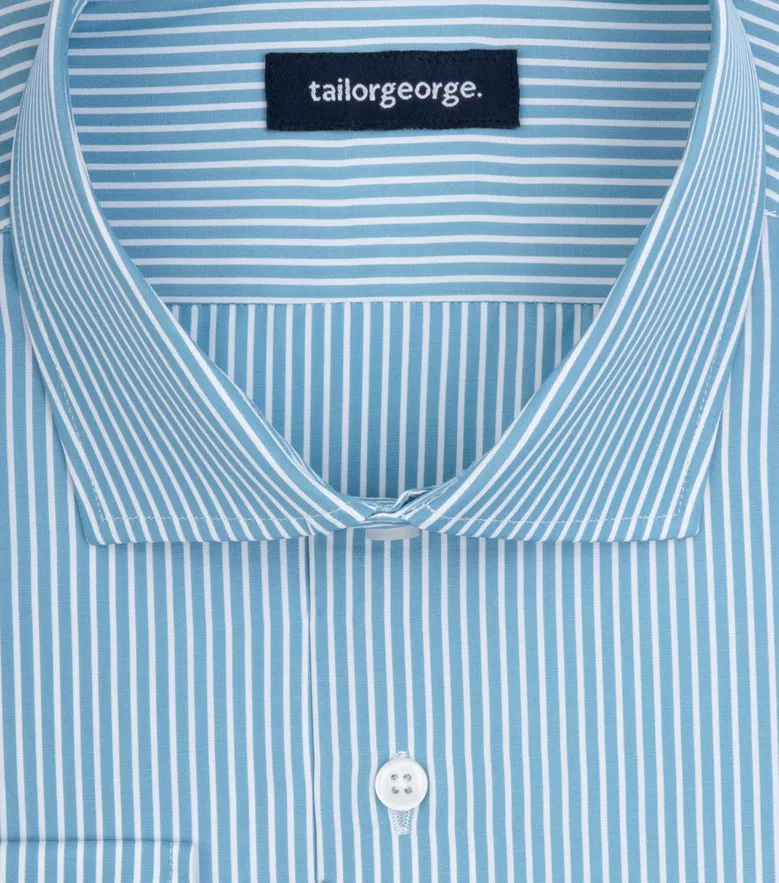 Chemise en popeline à rayures bleu clair facile à repasser