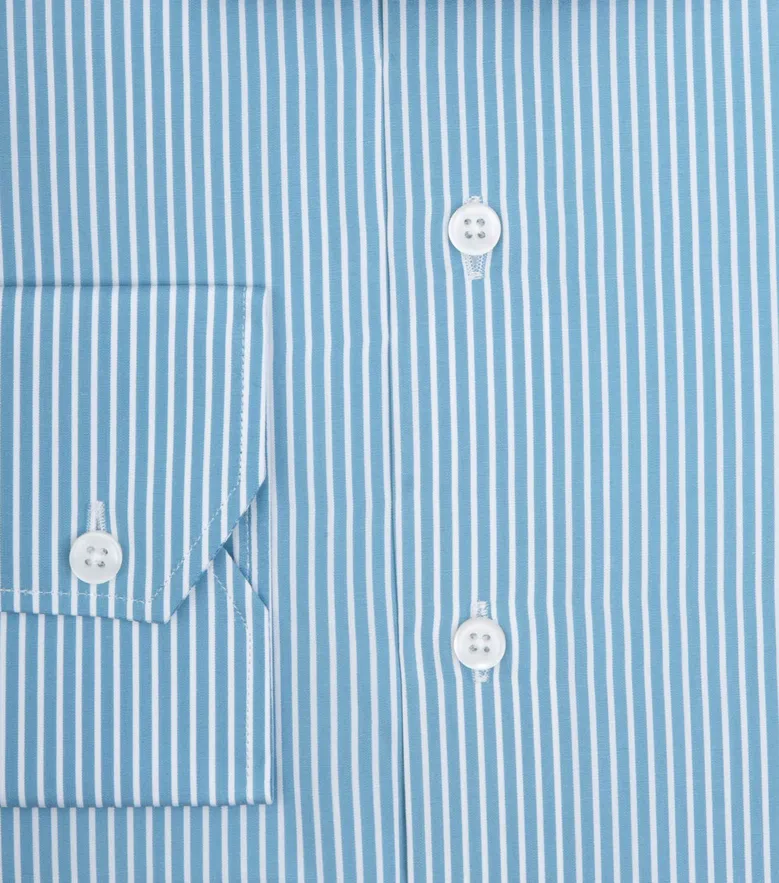 Chemise en popeline à rayures bleu clair facile à repasser
