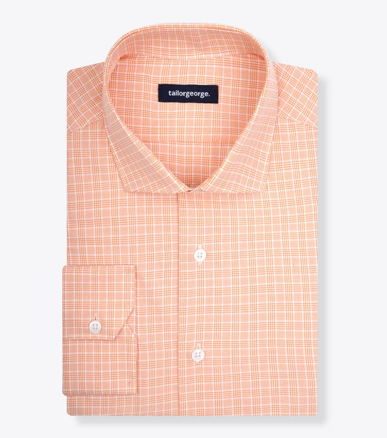 Chemise en popeline à carreaux prince de galles orange facile à repasser