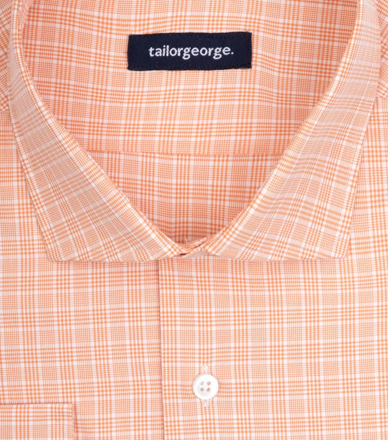 Chemise en popeline à carreaux prince de galles orange facile à repasser