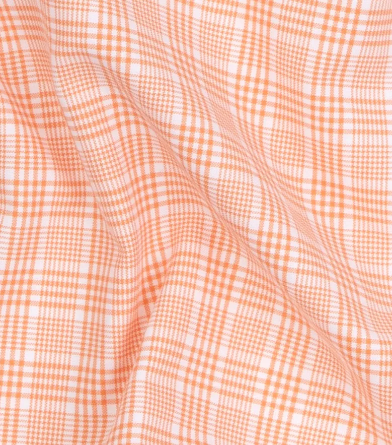 Chemise en popeline à carreaux prince de galles orange facile à repasser