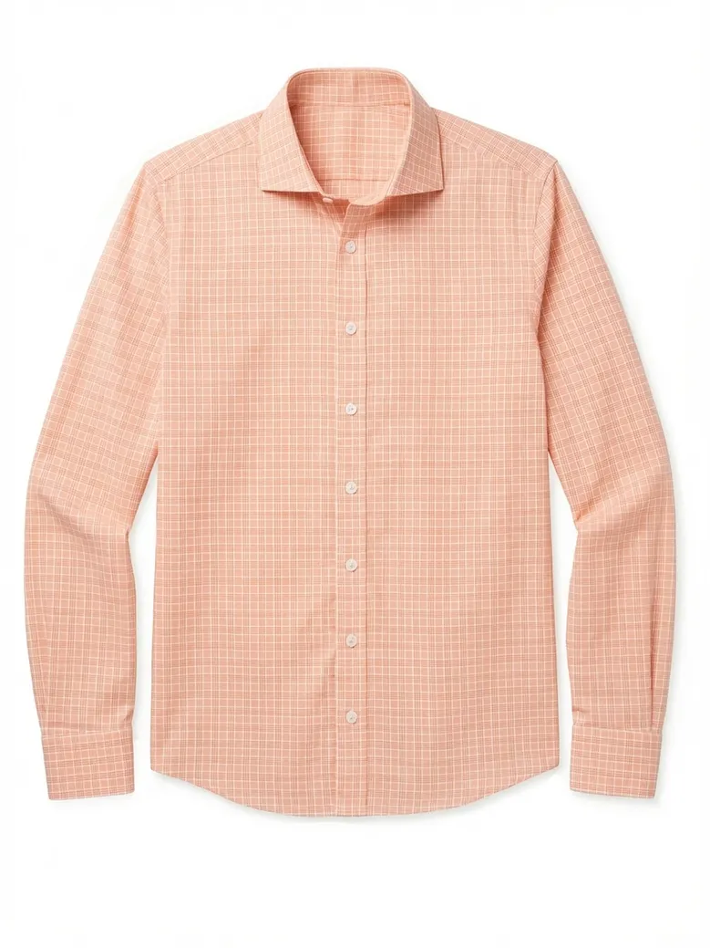 Chemise en popeline à carreaux prince de galles orange facile à repasser