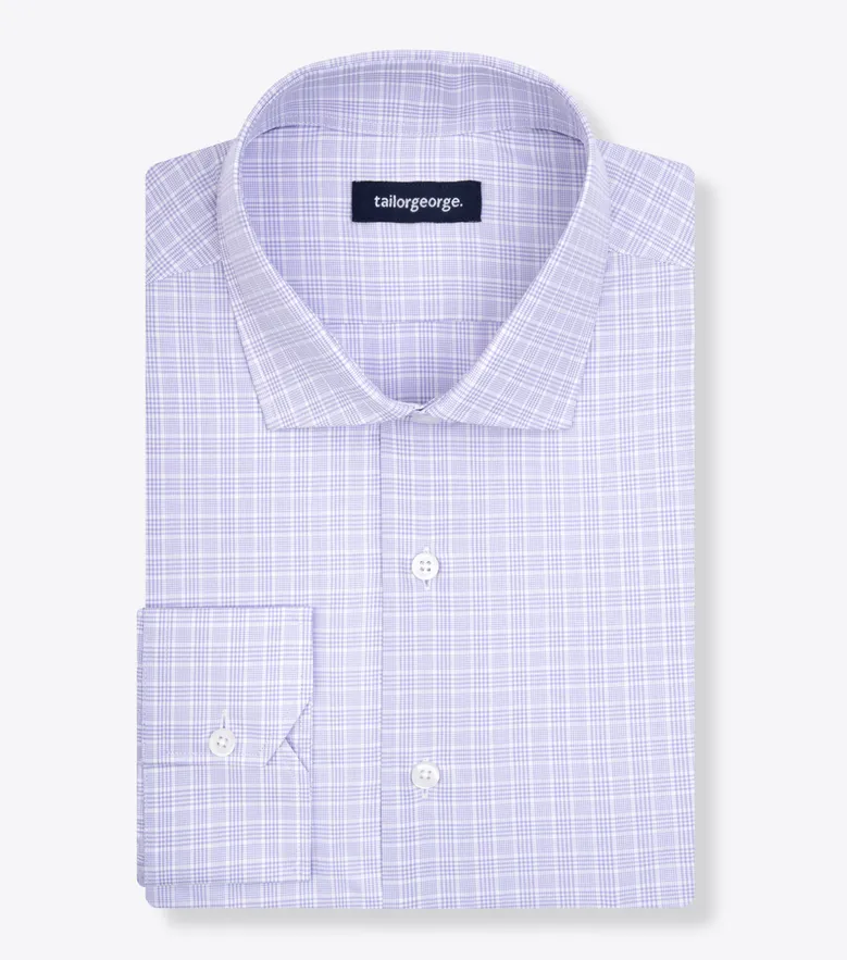 Chemise en popeline à carreaux prince de galles mauves facile à repasser