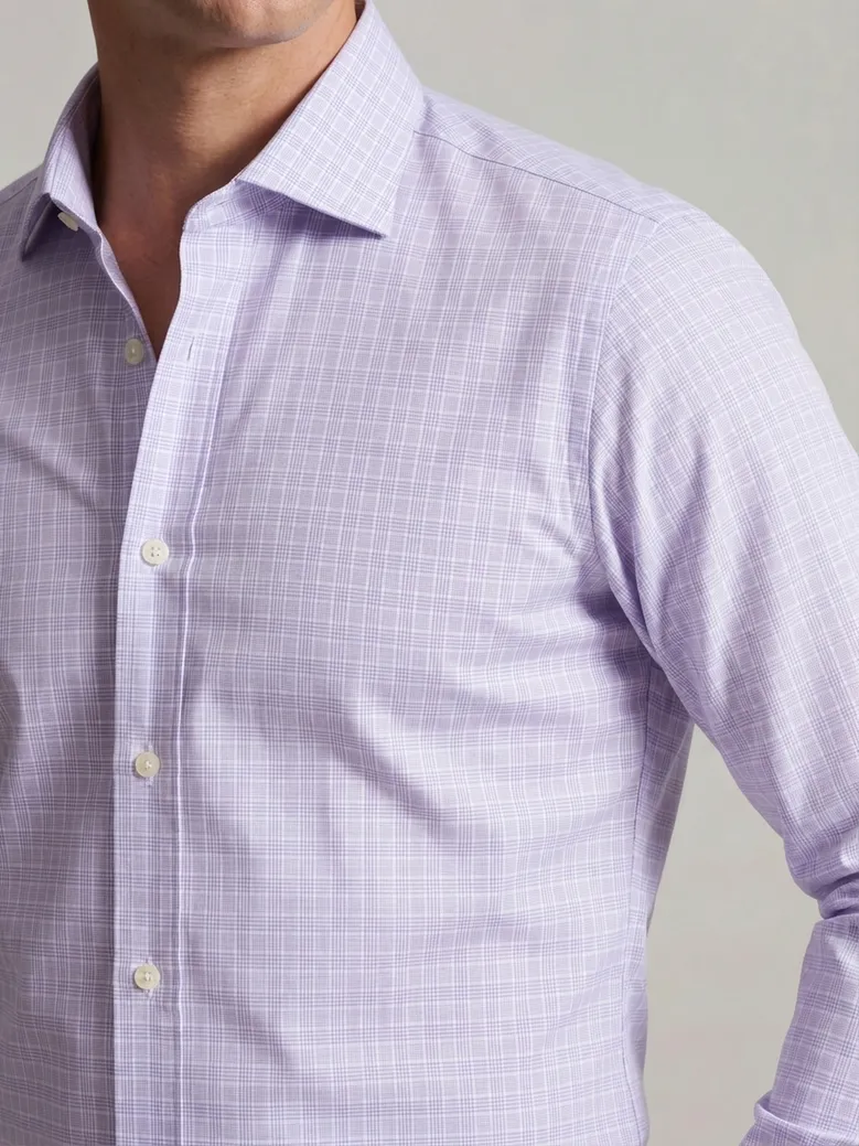 Chemise en popeline à carreaux prince de galles mauves facile à repasser