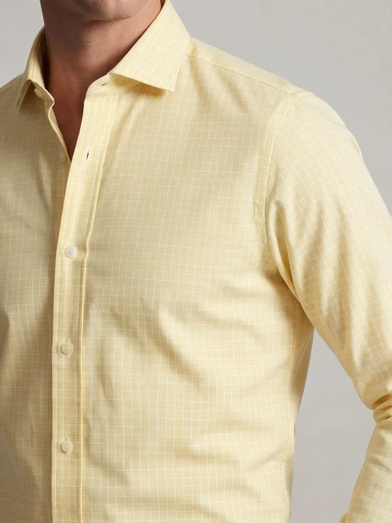 Chemise en popeline à carreaux prince de galles jaunes facile à repasser