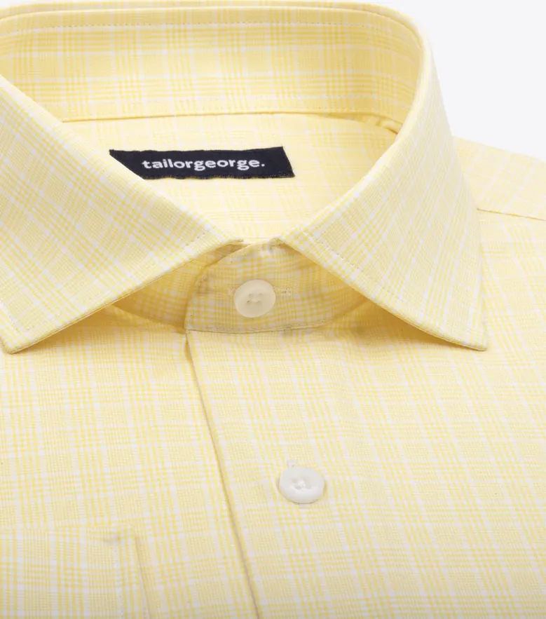 Chemise en popeline à carreaux prince de galles jaunes facile à repasser