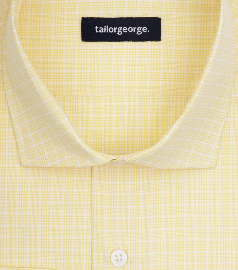 Chemise en popeline à carreaux prince de galles jaunes facile à repasser