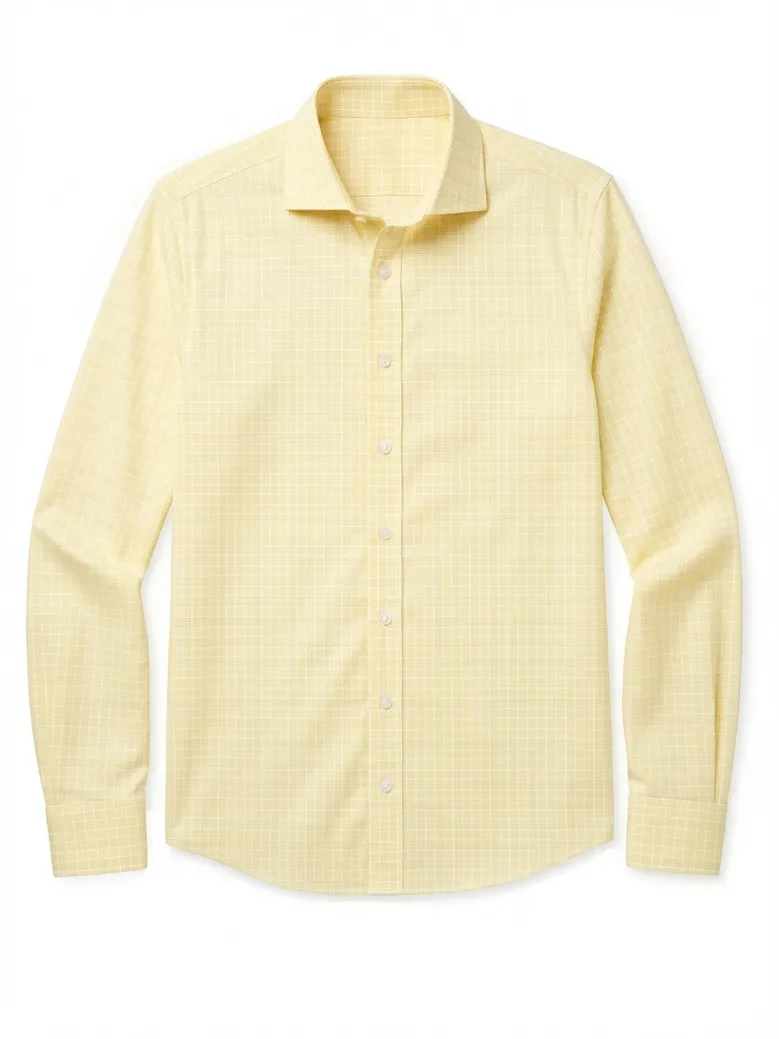 Chemise en popeline à carreaux prince de galles jaunes facile à repasser