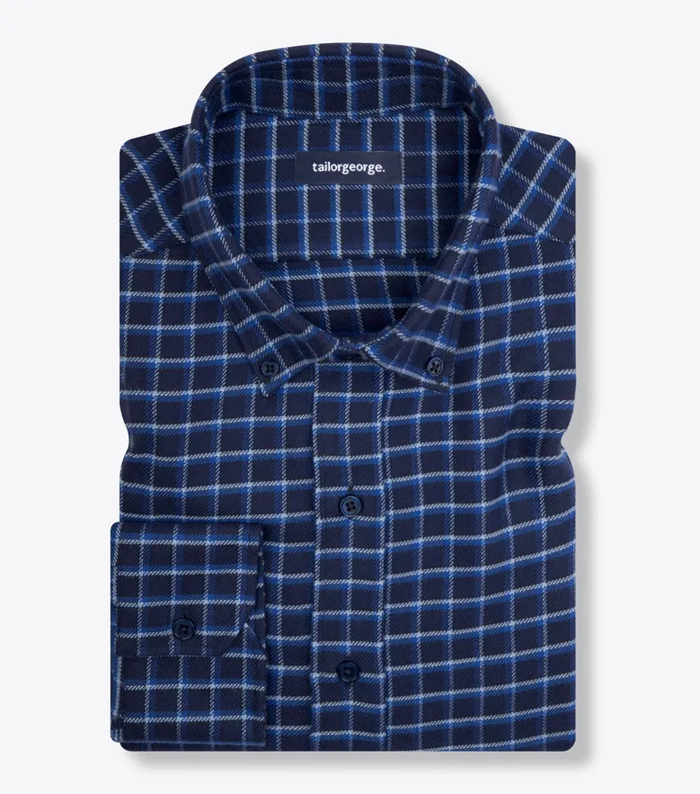 Chemise en flanelle épaisse bleu marine à carreaux ciel